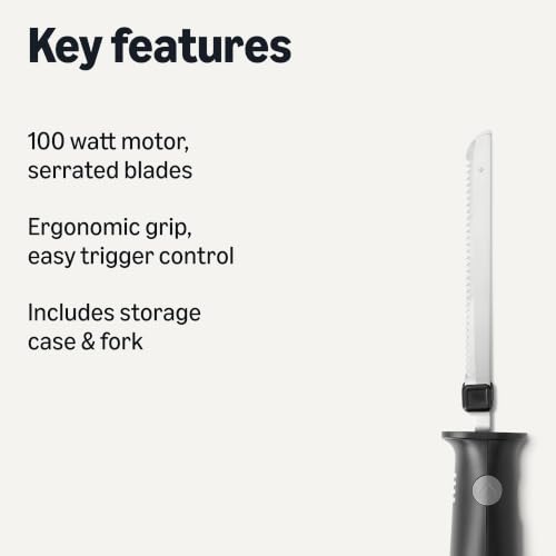 Amazon Basics Electric Knife Set for Meat Slicing and Bread, Ergonomic Design Handle with Storage Case, Black - image 2