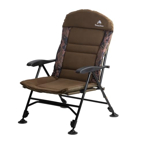 CampFeuer Angelstuhl Camouflage braun | Höhenverstellbarer Campingstuhl | Faltbarer Karpfenstuhl | Outdoor Travelchair für Camping, Zelten, Angeln | Fischerstuhl klappbar, Carp Chair, Angelliege