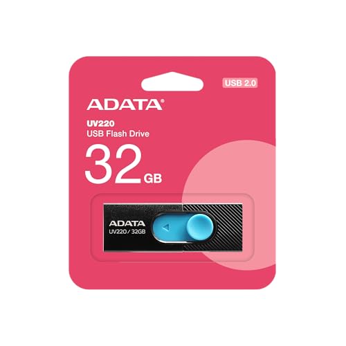 ADATA 32GB UV220 USB 3.0 Black/Blue DashDrive - USB Flash Drives, AUV220-32G-RBKBL (DashDrive - USB Flash Drives Backward Compatible with USB 2.0)