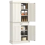 HOMCOM Aparador de Cocina con 2 Armarios y Cajón, 80x35x180cm Blanco