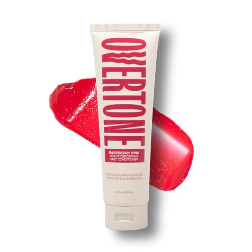 Image of Overtone Daily Color Depositing Conditioner for Hair, Raspberry Pink: Temporary Pigment with Shea, Coconut & Avocado Oils, Hydrating, Vegan & Cruelty-Free, All Hair Types, 4.5oz.