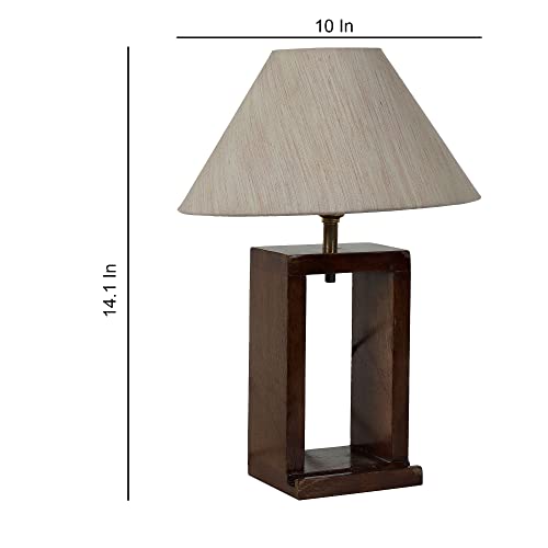 Image of tu casa Handcrafted Mango Wood Table Lamp with Pleated Off-White Cotton Fabric Shade | Elegant Bedside Night Lamp for Bedroom & Living Room