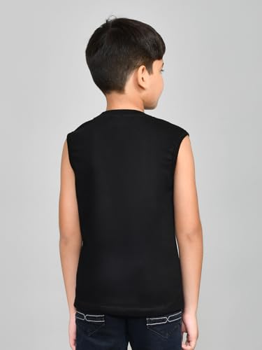 Image of Lux Cozi Printed Round Neck Sleeveless Cotton T-Shirt for Boys | Prints May Vary |