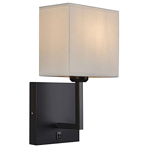 Image of Modern Hard Wired Wall Sconces Set of 2 with on /Off Switch and Square White Fabric Shade,Wall Mounted Light for Living Room Fireplace Mantel Foyer Hallway
