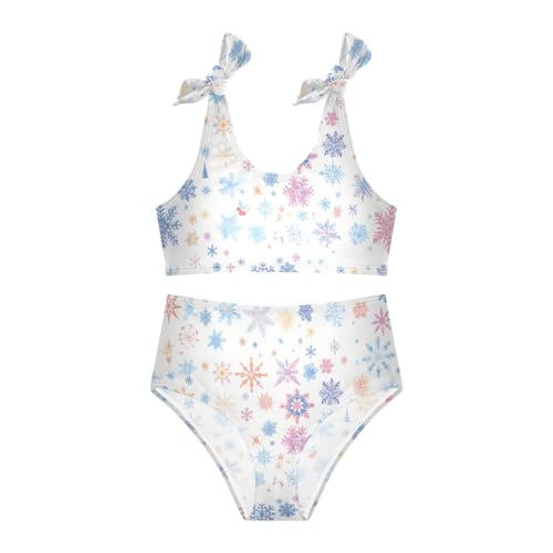 KLL Merry Christmas Multicolored Snowflakes Girls' 2 Piecing Bikini Set Scoop Neck Swimsuits Swimming Suits Adjustable3