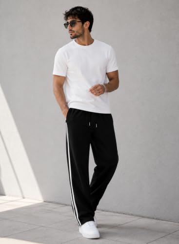 Image of ENDEAVOUR WEAR Men's Baggy Striped Relaxed Oversized Fit Track Pants | Cotton Rich Fabric | Straight Loose Fit Non-Cuffed | Gym, Streetwear & Casual Comfort Track Pants Lounge Pants