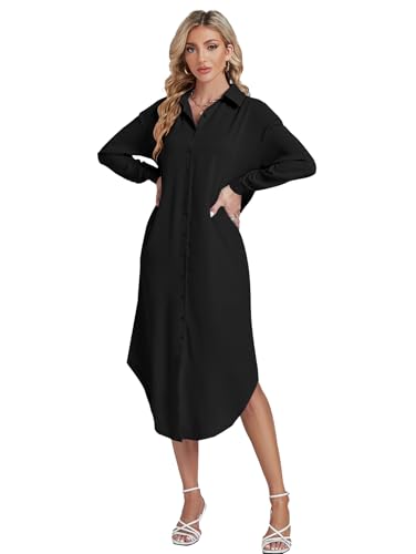 LYANER Women's Collar Button Long Sleeve Max Long Shirt Dress Cardigan Cover Ups4