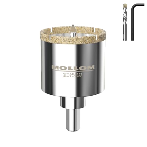 Image of MOLLOM 1-7 /8 inch (48mm) Diamond Hole Saw with 2 Pilot Drill Bit | Tile Hole Saw Smooth Cutting Porcelain Tiles,Ceramic,Marble,Granite
