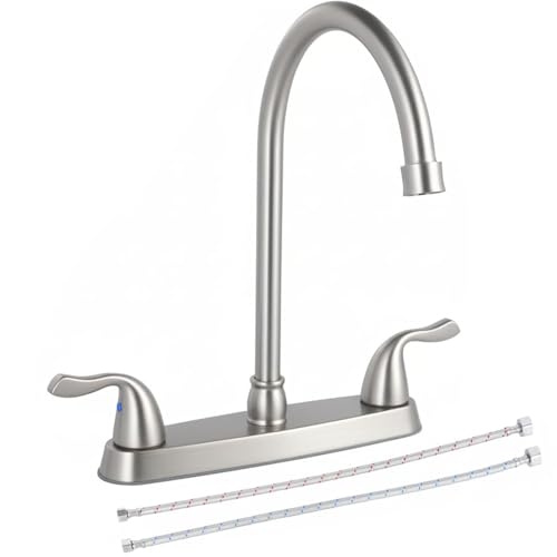 HOTIS HOME Brushed Nickel Kitchen Sink Faucet, 2 Handle 3 Hole Kitchen Faucet Without Sprayer, High Arc Swivel Spout Stainless Steel Sink Faucet for Rv Camper