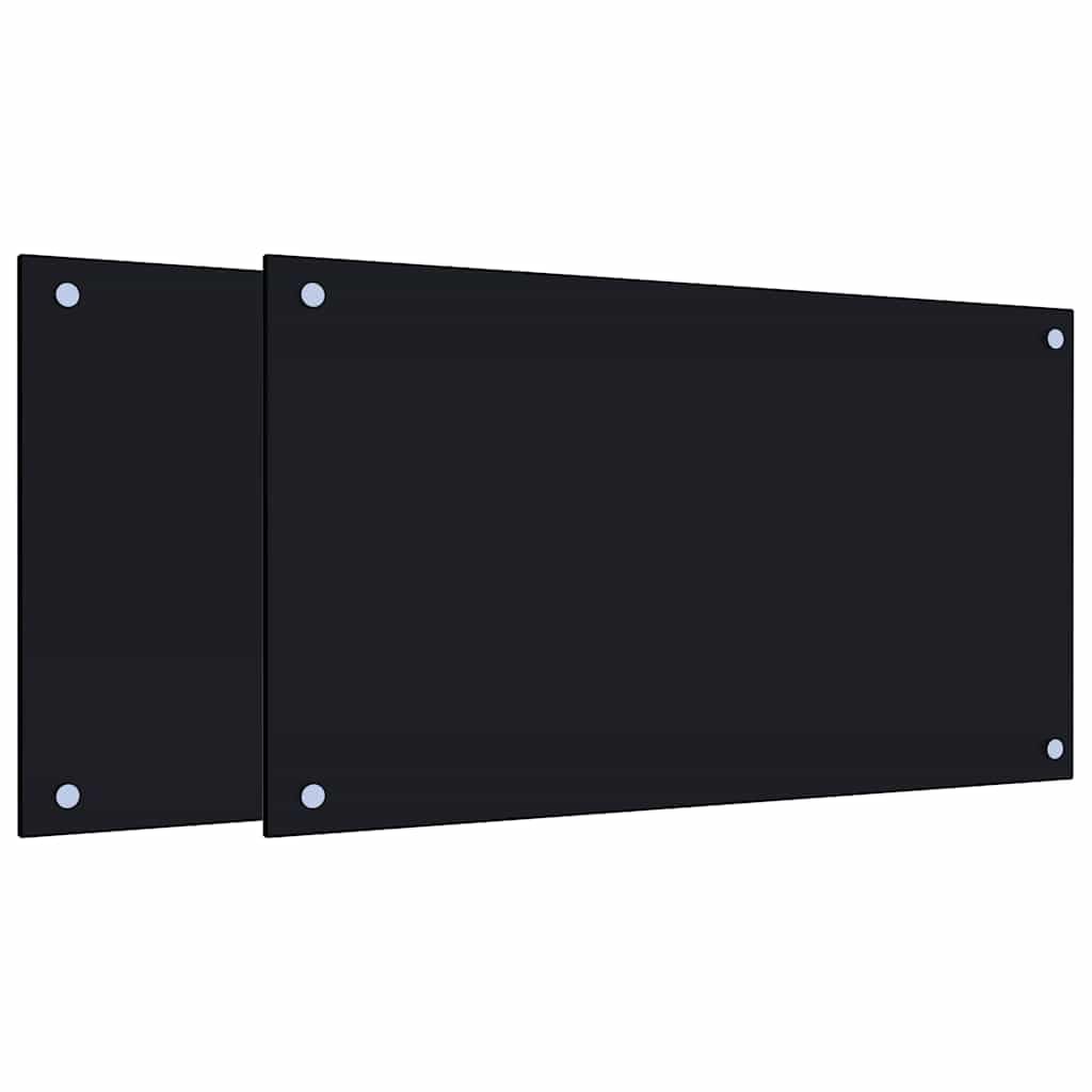 vidaXL Kitchen Backsplashes 2 pcs, Wall Protector for Kitchen Bathroom Living Room Fireplace, Wall Tiles Backsplash, Black Tempered Glass