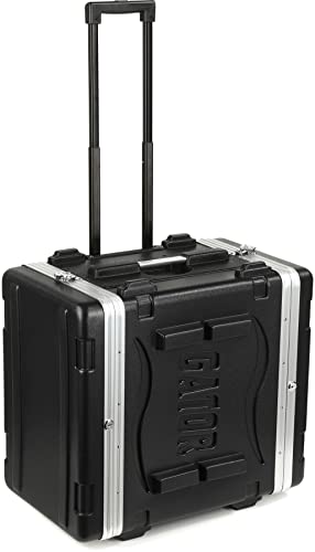 Gator Lightweight Rolling 6U Rack Case mit Heavy-Duty-Verschlüssen, einziehbarem Griff und versenkten Rollen; Standardtiefe 49 cm, 6U (GRR-6L), Schwarz