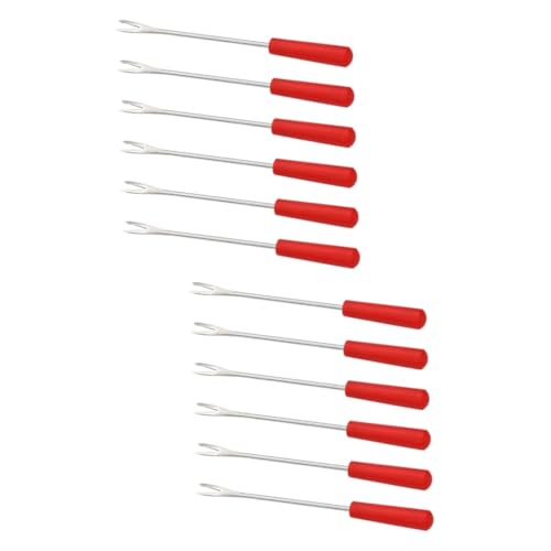 PRETYZOOM 12 Pcs Fruit Fork Barbecue Fork Sago Palm Fondue Melting Skewer Cheese Outdoor Fondue Cheese Bbq Fork Bbq Corn Holders Forks Chocolate Stainless Steel Vegetable Fork Red