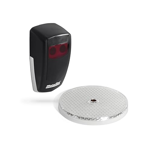 MOTORLINE Kit de fotocélula Exterior MFE con Reflector de Espejo y Alcance hasta 12m, alimentación 12/24V AC - 12/24/36V DC, Ideal para la detección de obstáculos en Puertas y portones automáticos