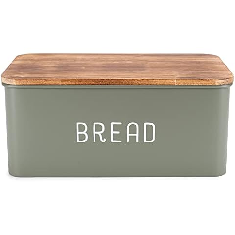 Nat & Jules Matte Green 12 x 7 Metal Enamel Rubber Wood Lidded Bread Box Cover