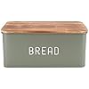 Nat & Jules Matte Green 12 x 7 Metal Enamel Rubber Wood Lidded Bread Box