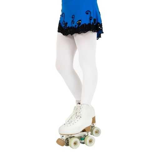 CALZITALY Collants de Patinage Fille, Collants de Patinage, Bas de Patinage Artistique, Collants Opaques Fille, 80 DEN, Roller, Glace, Fabriqué en Italie (Blanc, 12-14 Ans)