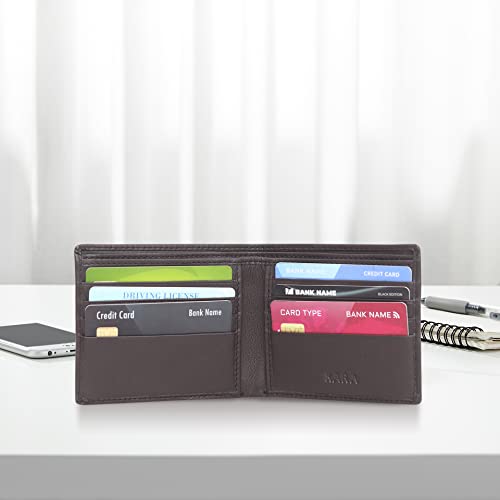 Image of KARA Brown Genuine Leather Wallet for Men with Multipurpose Slip Pocket - Bifold Men's Wallet with 8 Card Holder Slots