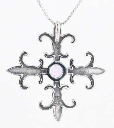 Sterling Silver and Amethyst Croix La Me'Re Fleur De Lis Pendant on 18 Inch Chain Necklace2