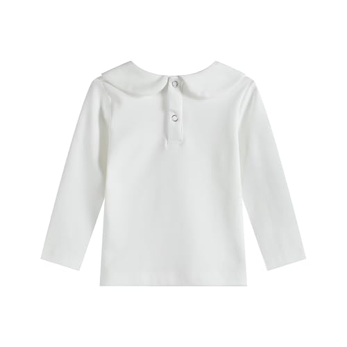 Image of Toddler Kids Girl Boy Blouses Long Sleeves Solid Color Doll Peter Pan Collar T-Shirt Top Bottom Tees