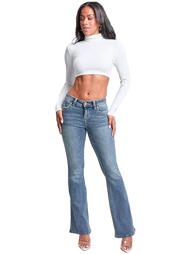 YMI Women's Wannabettabutt Low Rise Embroidered Flare Jeans4