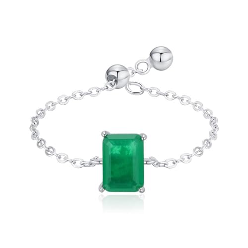 Bague argent 925 femme bague chaîne fine réglable solitaire rectangulaire zircone cubique moderne