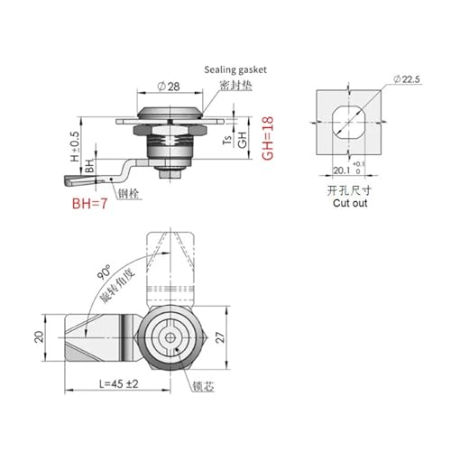 Serrure triangulaire acier inoxydable 304 came quart de tour boîtier MS705-2 - 4