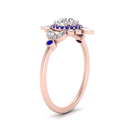 Image of 55Carat Choose Your Gemstone Round Halo Floral Engagement Ring Rose Gold Plated Round Shape Vintage Engagement Rings Everyday Jewelry Wedding Jewelry Handmade Gifts for Wife US Size 4 to 12
