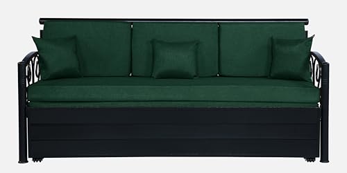 Image of 3 Seater Metal Sofa Cum Bed with Hydraulic Storage | Sofa Set for Living Room, Bedroom, Guest Room| Queen Size Convertible Sofa Bed | Comfortable Seating Sofa Peacock & Black