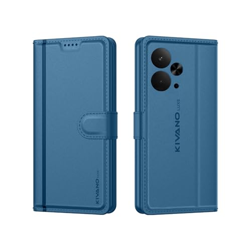 Image of KIVANO LUXE Compatible for Realme 14T 5G Luxury Handmade Leather Magnetic Flip Folio Case | Card Holder & Kickstand | Slim Protective Cover | Unisex - Blue