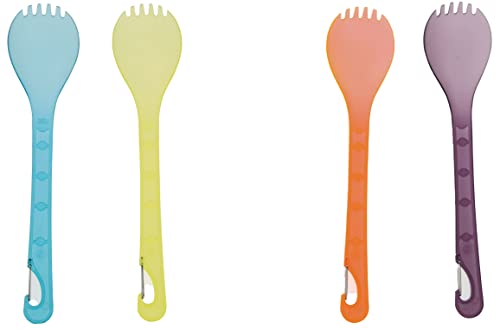 ust KLIPP 4 Pk Spork Set with Lightweight, Durable, BPA Free, Construction and Clip for Attaching to Gear for Hiking, Backpacking, Camping and Outdoor Survival, multicolor, One Size (20-12408)