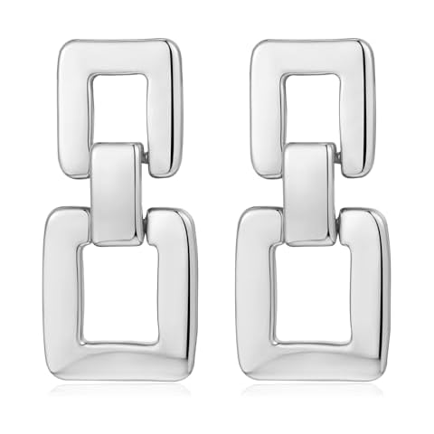 MUYAN Silver Geometric Drop Dangle Earrings for Women Trendy Square Earrings Silver Link Statement Earrings Fashion Jewelry Cover