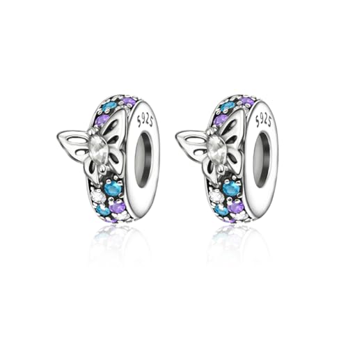 ARTCHARM Butterfly Colorful Spacer Charm 925 Sterling Silver Clip Charm Stopper Beads Charm fit Fashion Charms Bracelet & Necklace