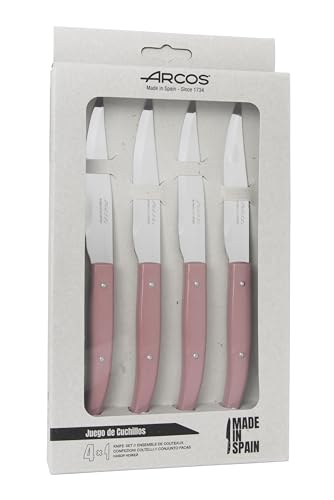 Arcos Serie Steak Basics - Steakmesser-Set, 4-teilig, Edelstahlklinge, 110 mm, glatte Schneide, Polypropylen-Griff, Rosa