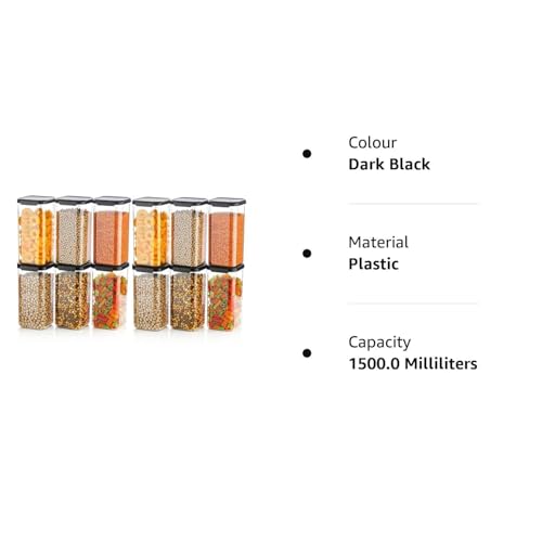 Image of TEKCOOL Air Tight Kitchen Containers Set (Pack of 8, 1500 ML) for Storage Pulses, Cereals, Grains, Dry Fruits, Pantry Organization and More, Food Grade, BPA Free, Stackable, Transparent:, Plastic