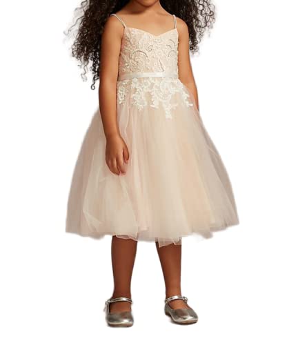 Tulle Spaghetti Strap Flower Girl Dress Lace Applique Wedding Dress for Girls Short Holiday Pageant Party Gown