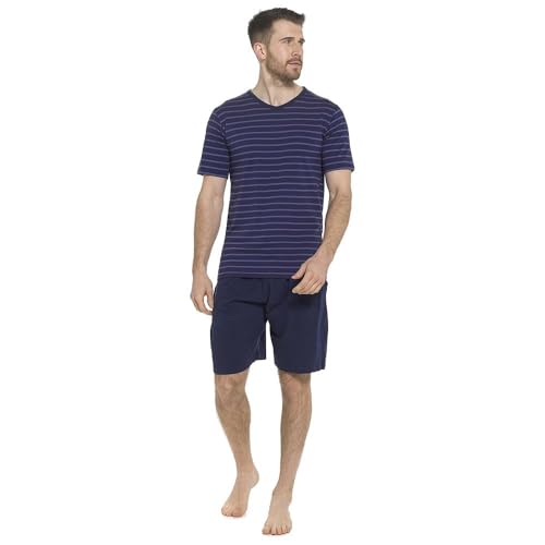 Pyjama rayé en coton homme ensemble court léger avec short et t-shirt col rond