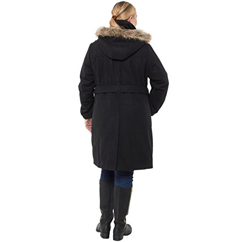 Alpine Swiss Womens Wool Parka Jacket Removable Fur Trim Hood Belted Trench Coat Blk 2Xl #TOP5