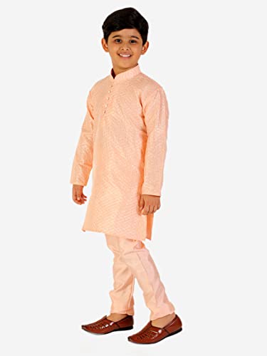 Image of Pro-Ethic Style Developer Boys Silk Solid Kurta Pajama Set | | Self Design | Mandarin Collar | Traditional Ethnic Wear (S-161)