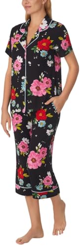 Room Service Womens 2-Piece Lightweight Short Sleeve Notch Collar Crop Pants Pajama Set4