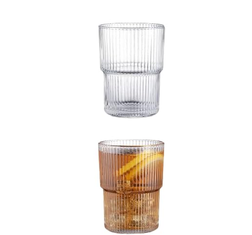 Vintage Ribbed Glassware Set of 6-15 oz Ripple Drinking Glasses for Water Iced Coffee Cocktails and More -