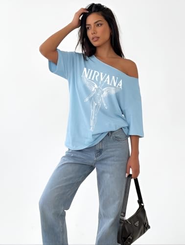 Image of SXV STYLE SOL Women Summer Loose Asymmetrical Neck Cocktail Fruit Orange Y2K Graphic Oversized T-Shirt