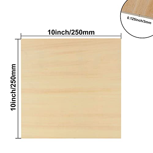 10 Pack Basswood Sheets 3mm 10 x 10 x 1/8 Inch Plywood Board, Thin Natural Unfinished Wood for DIY Crafts Painting, Hobby, Model Making, Wood Burning and Laser Projects