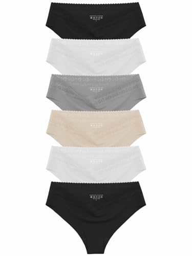 Image of Womens Underwear Seamless Sexy Lace Ladies Panties No Show Cheeky Hipster Bikini Briefs 6 Pack