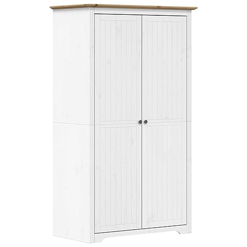 vidaXL Armario, Mueble con Almacenamiento para Ropa Zapatos, Aparador Alto, Ropero para Dormitorio Hogar, Madera Maciza de Pino Blanco y Marrón