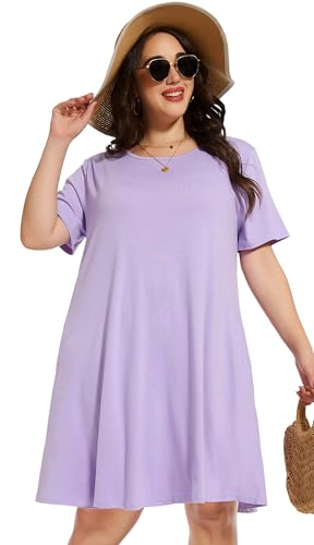 Image of elescat Plus Size Summer Dresses for Women Casual Short Sleeve Pockets Loose Oversized T Shirt Sundress 2026