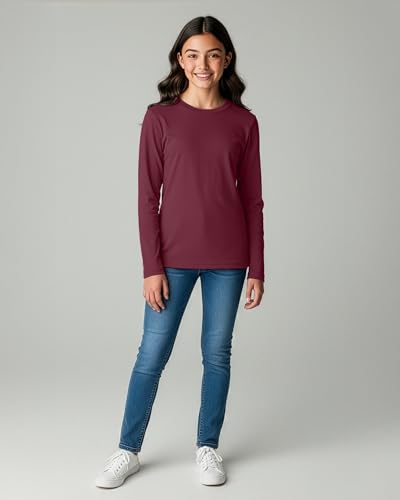 Image of Real Essentials 4 Pack: Girls' Cotton Long Sleeve Crew Neck T-Shirt - Athletic Tee Shirt for Teens Kids Youth (Ages 4-16)