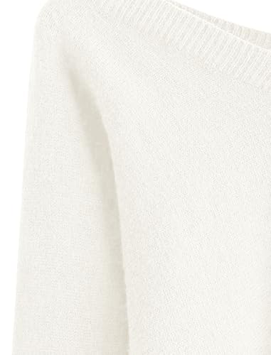 Image of ZAFUL Women's Cropped Sweater V-Neck Long Sleeve Pullover Jumper Knit Top | Crop Length, Ribbed Knit, Double V design, White sweater, Raglan sleeves, lantern sleeve, Fall & Winter, Loose fit, Oversized