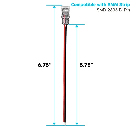 Image of LUXRITE 3-Pack 2 Pin LED Strip Light Connector, 8MM Wide Strip to Wire Connection, Single Color SMD 2835 Tape Light Bi-Pin Compatible