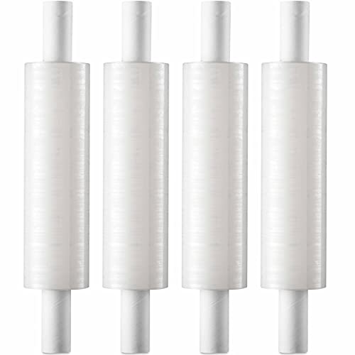 Stretch Wrap with Handle Industrial Strength 4 Pack 11″ x 1000 Ft 60 Gauge Thick (15 Micron) Shrink Wrap Roll for Moving Supplies, Furniture, Pallets, Plastic Wrap for Packing, Heavy Duty Stretch Film