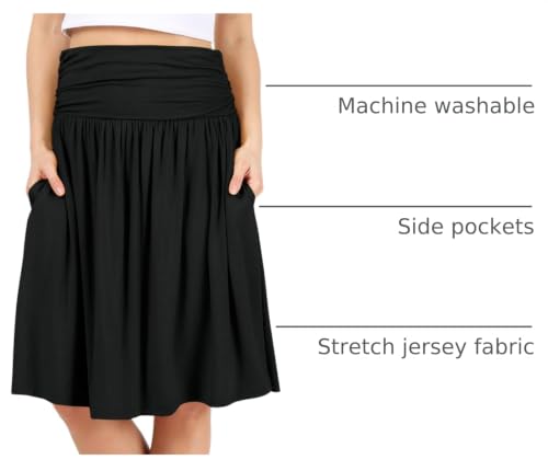 Image of Simlu Skirts for Women Regular and Plus Size Skirt with Pockets Below The Knee Length Ruched Flowy Midi Skirt